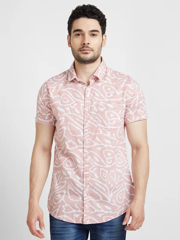 Spykar light pink printed shirt