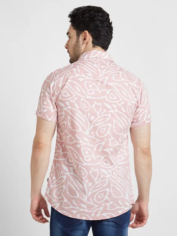 Spykar light pink printed shirt
