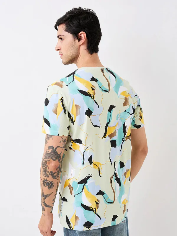 SPYKAR light yellow cotton e-shirt with print
