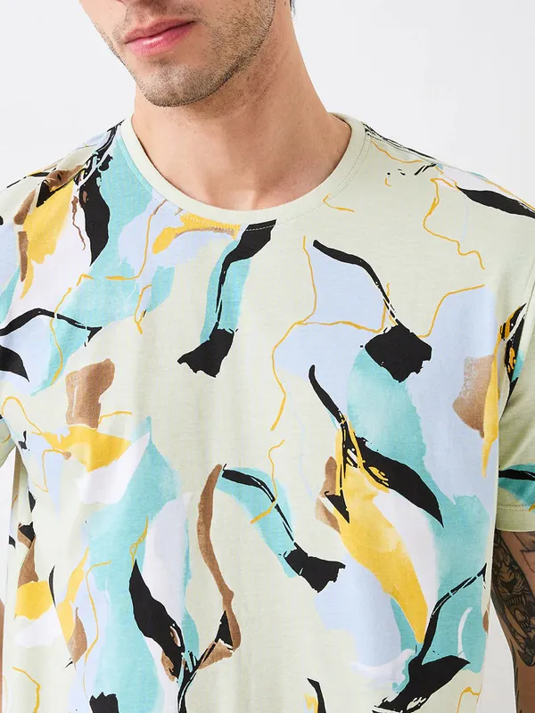 SPYKAR light yellow cotton e-shirt with print