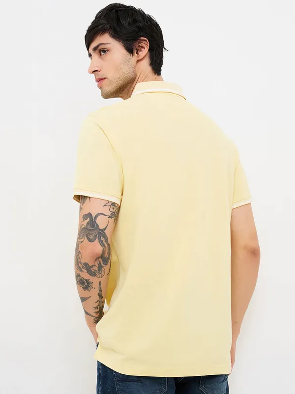 SPYKAR light yellow cotton polo t-shirt for men