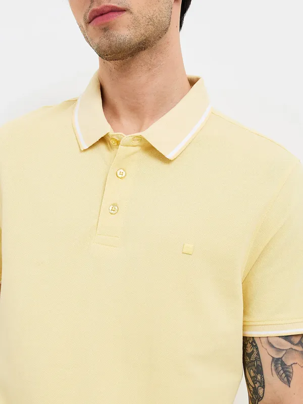 SPYKAR light yellow cotton polo t-shirt for men