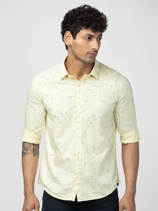 Spykar light yellow cotton shirt