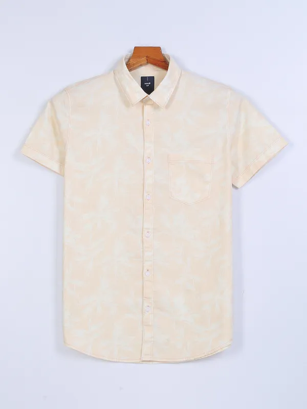 Spykar peach printed cotton shirt