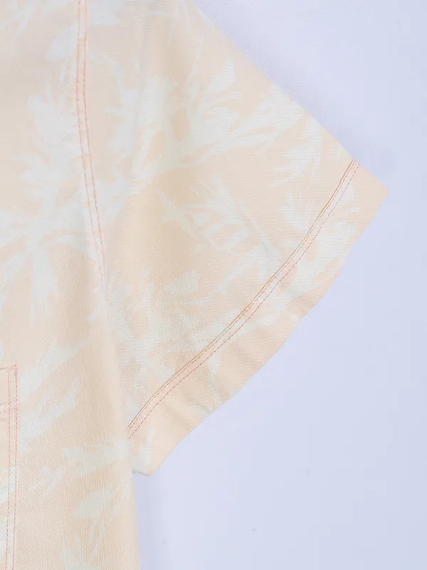 Spykar peach printed cotton shirt