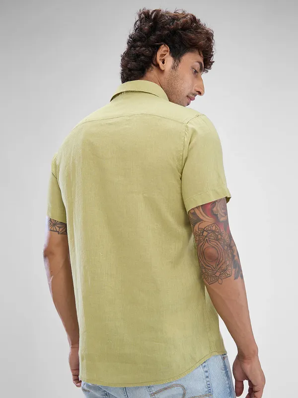 SPYKAR lime green casual linen shirt