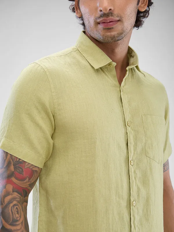 SPYKAR lime green casual linen shirt