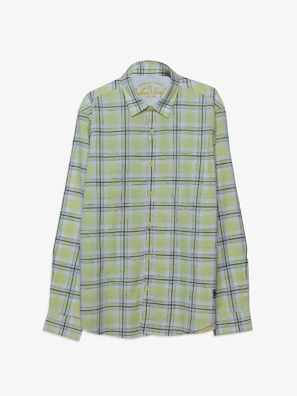 Spykar lime yellow cotton checks shirt