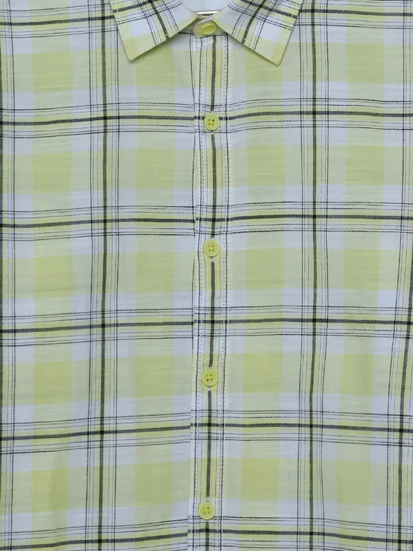 Spykar lime yellow cotton checks shirt