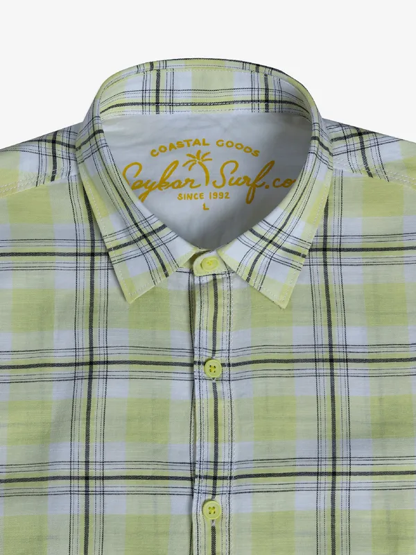 Spykar lime yellow cotton checks shirt