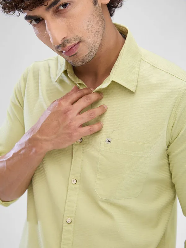 SPYKAR lime yellow plain cotton casual shirt