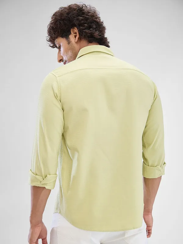 SPYKAR lime yellow plain cotton casual shirt
