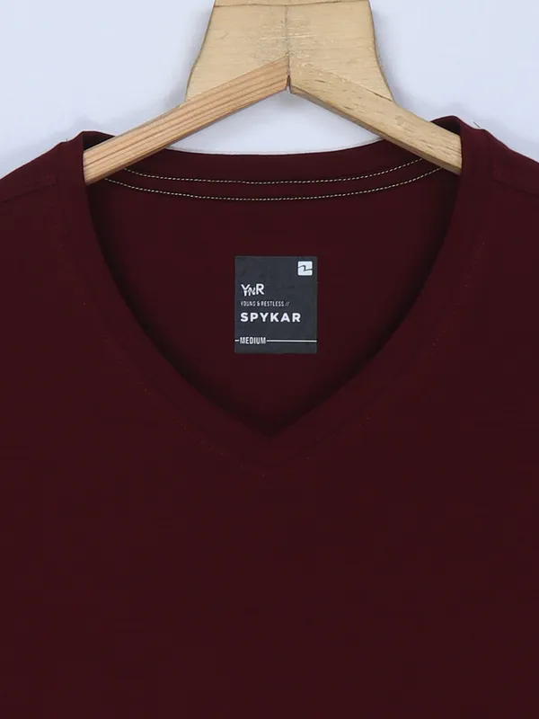 Spykar maroon plain t shirt