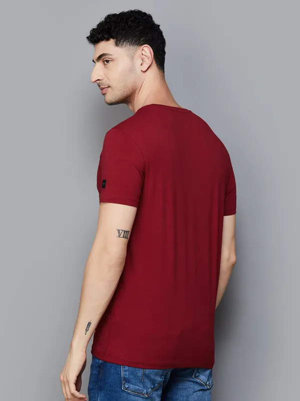 SPYKAR maroon printed t-shirt in cotton-G3-MTS19696 Netherlands