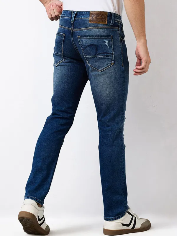 SPYKAR mid blue regular fit washed denim