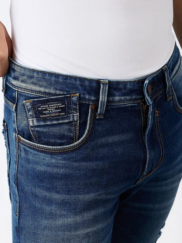 SPYKAR mid blue regular fit washed denim