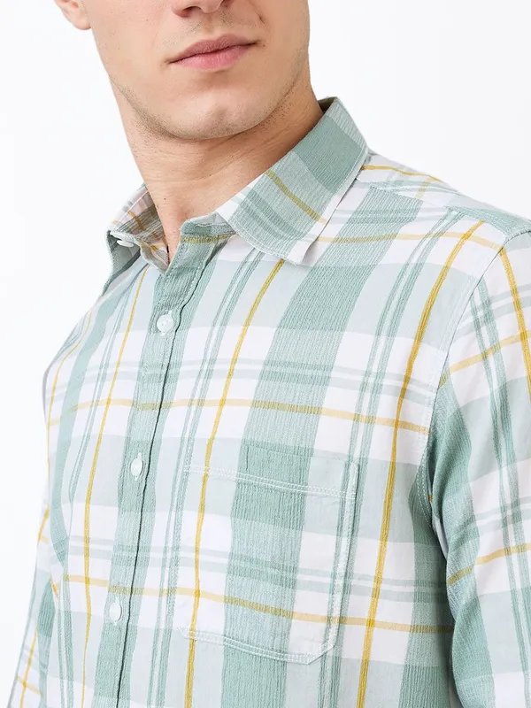 SPYKAR mint green flannel casual wear shirt