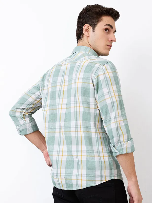 SPYKAR mint green flannel casual wear shirt
