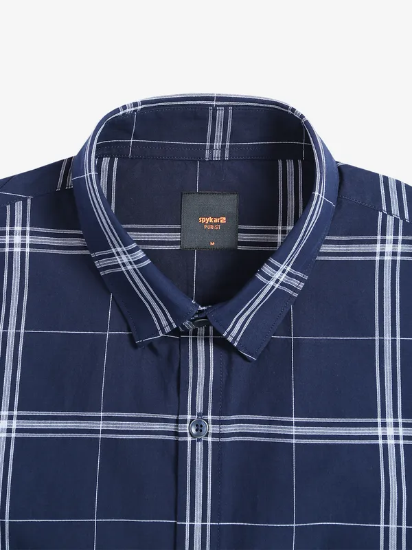 Spykar navy casual shirt in checks