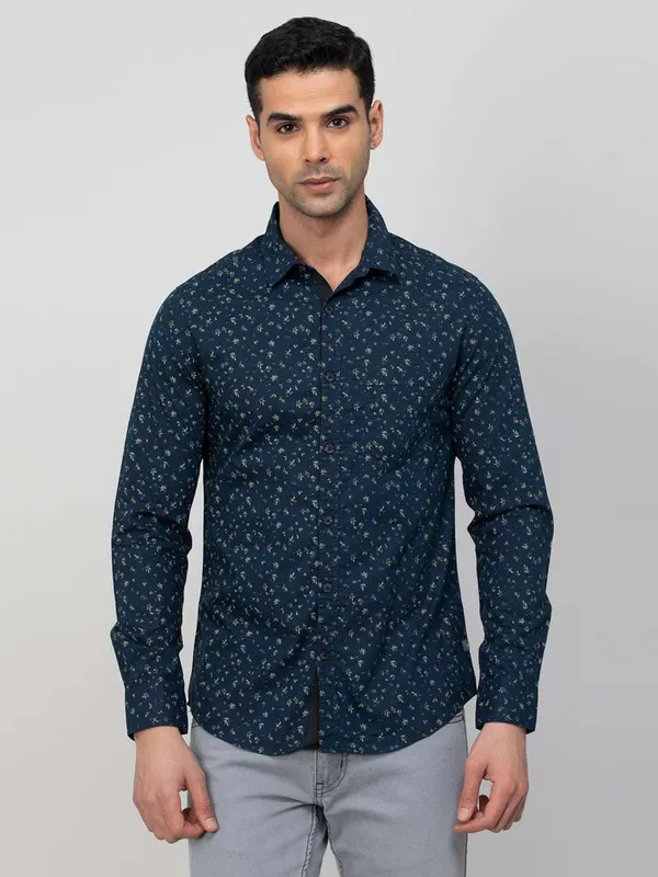 Spykar navy cotton printed shirt