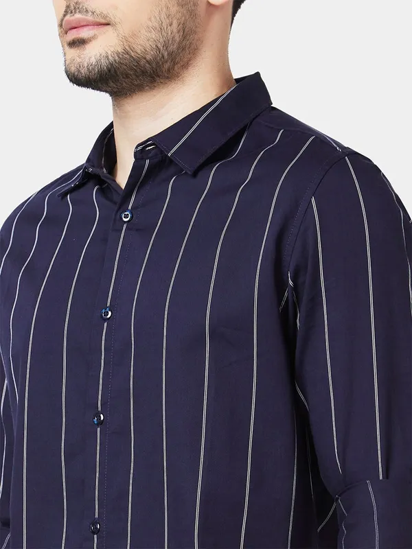 Spykar navy cotton stripe shirt
