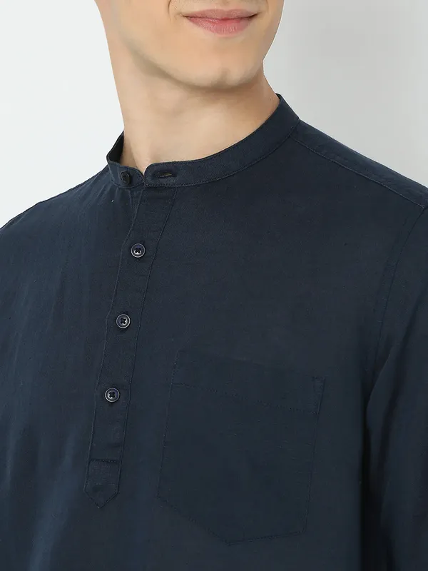 SPYKAR navy kurta style mens shirt