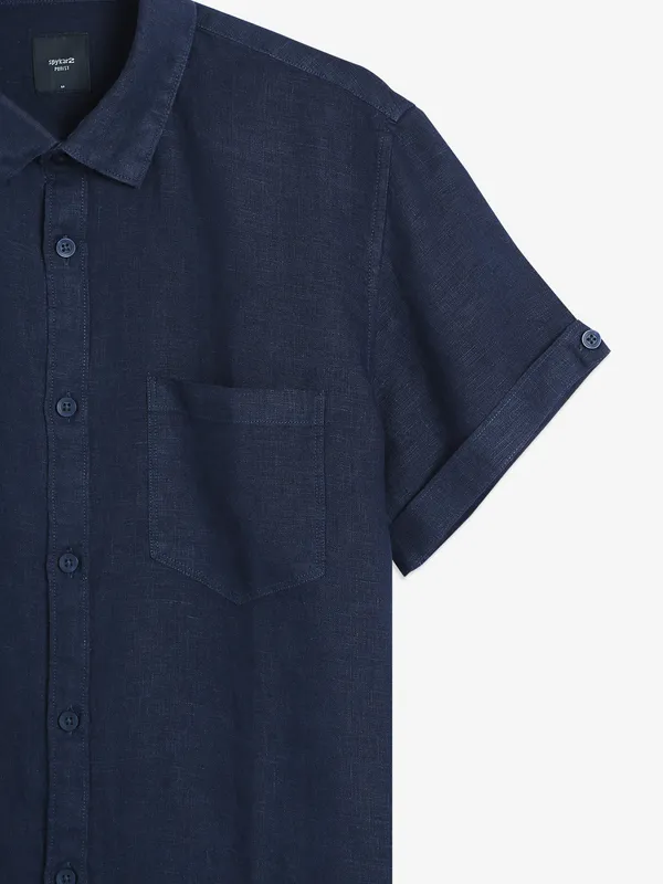 Spykar navy linen plain shirt