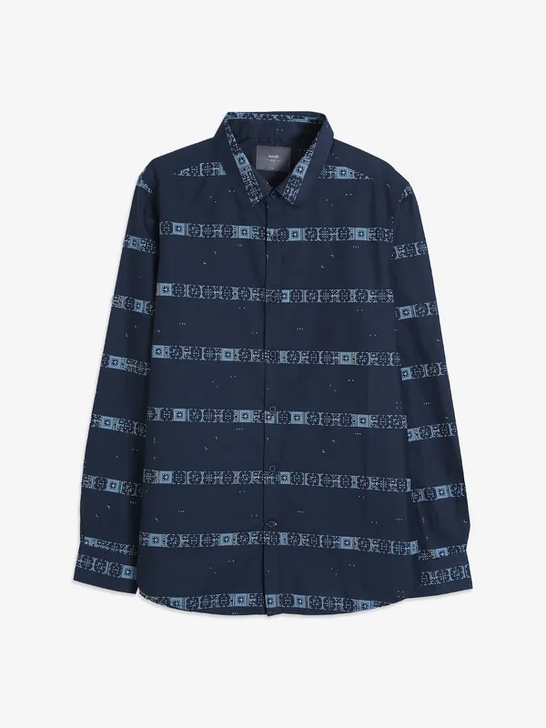 Spykar navy printed cotton shirt