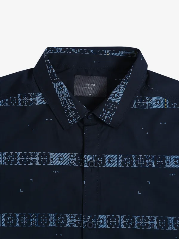 Spykar navy printed cotton shirt