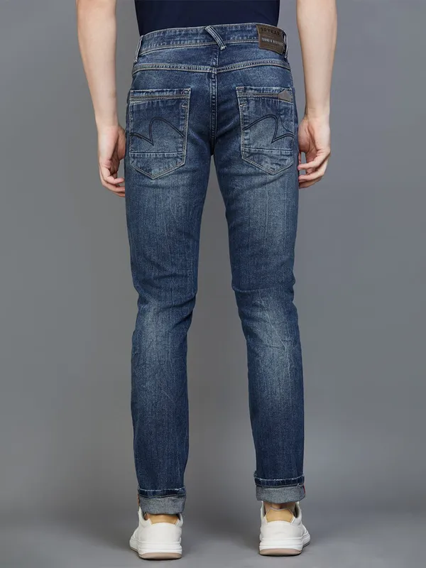 Spykar navy washed ripped slim fit jeans