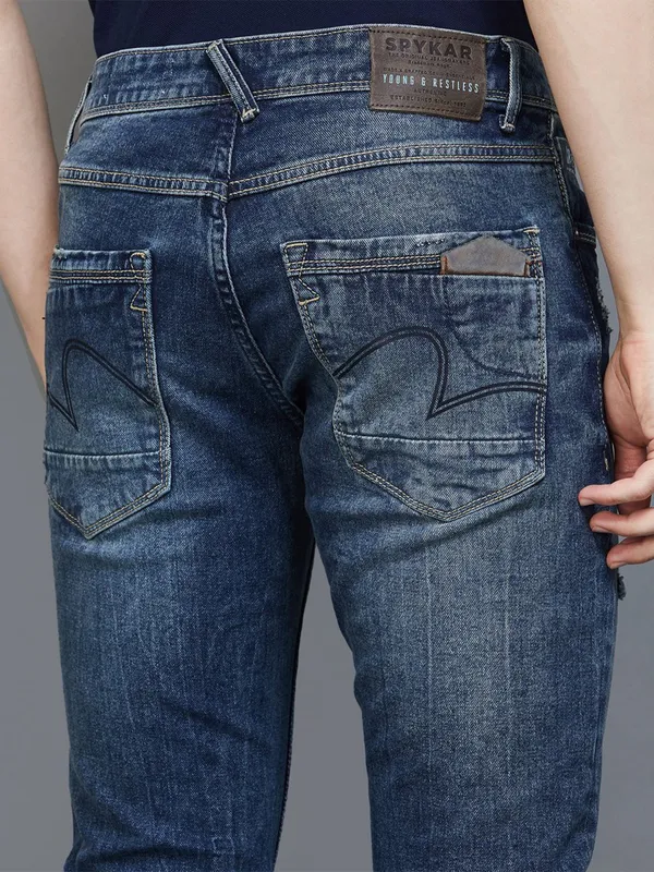 Spykar navy washed ripped slim fit jeans