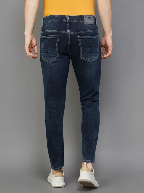 Spykar navy washed slim tapered fit jeans