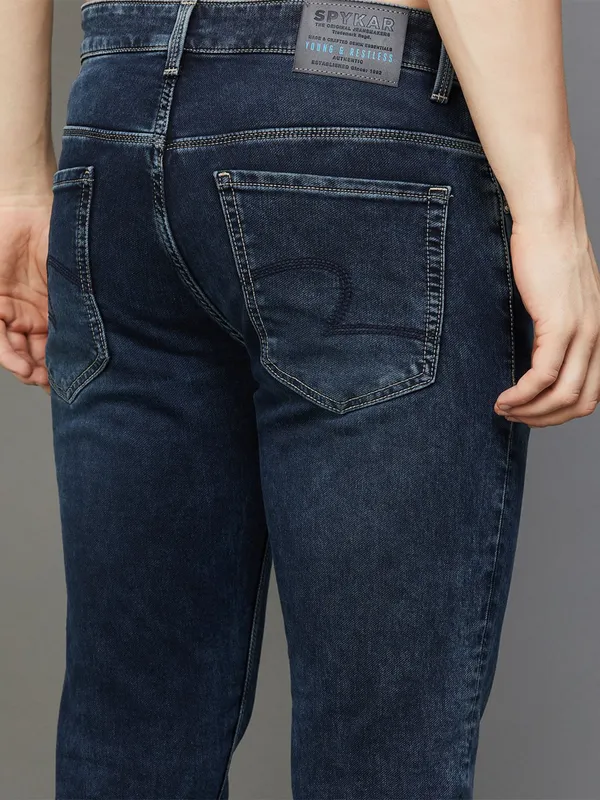 Spykar navy washed slim tapered fit jeans