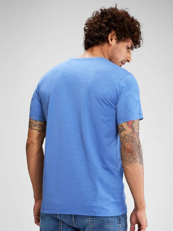 SPYKAR ocean blue printed cotton t-shirt