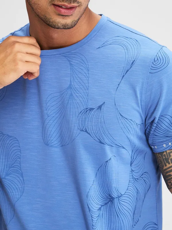 SPYKAR ocean blue printed cotton t-shirt