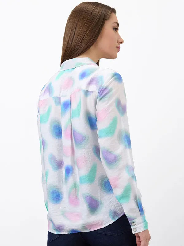 SPYKAR off-white printed silk shirt