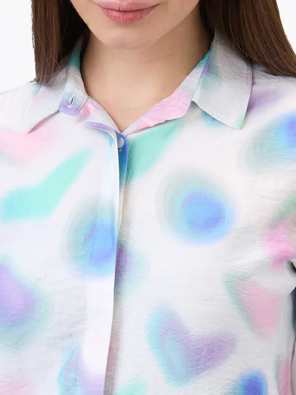SPYKAR off-white printed silk shirt