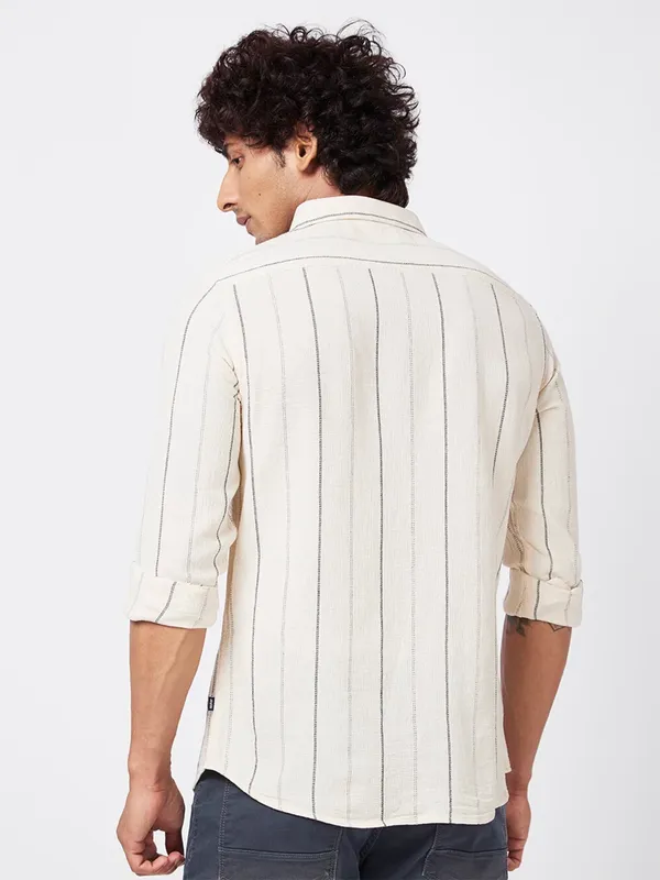 Spykar off white stripe cotton shirt
