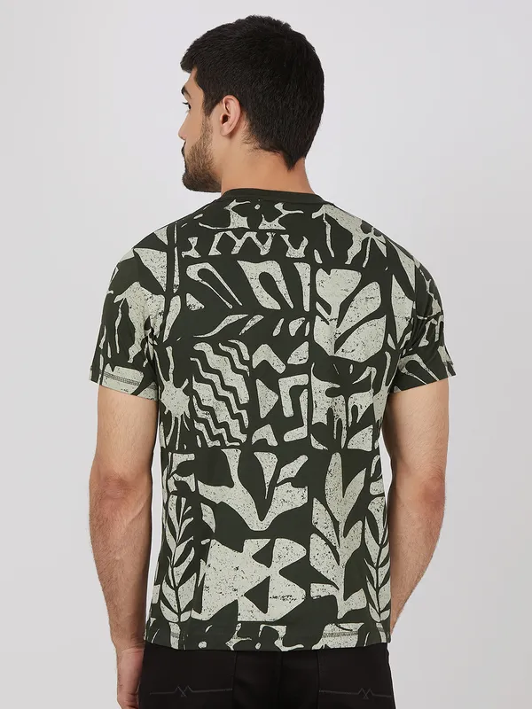 SPYKAR olive printed cotton t-shirt