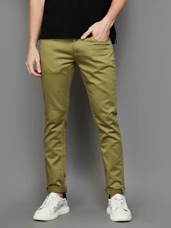 SPYKAR olive solid cotton jeans