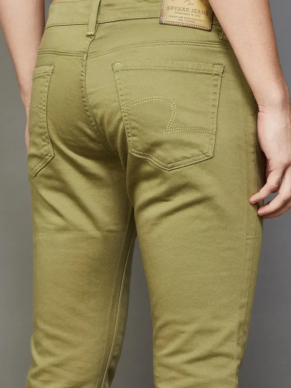 SPYKAR olive solid cotton jeans