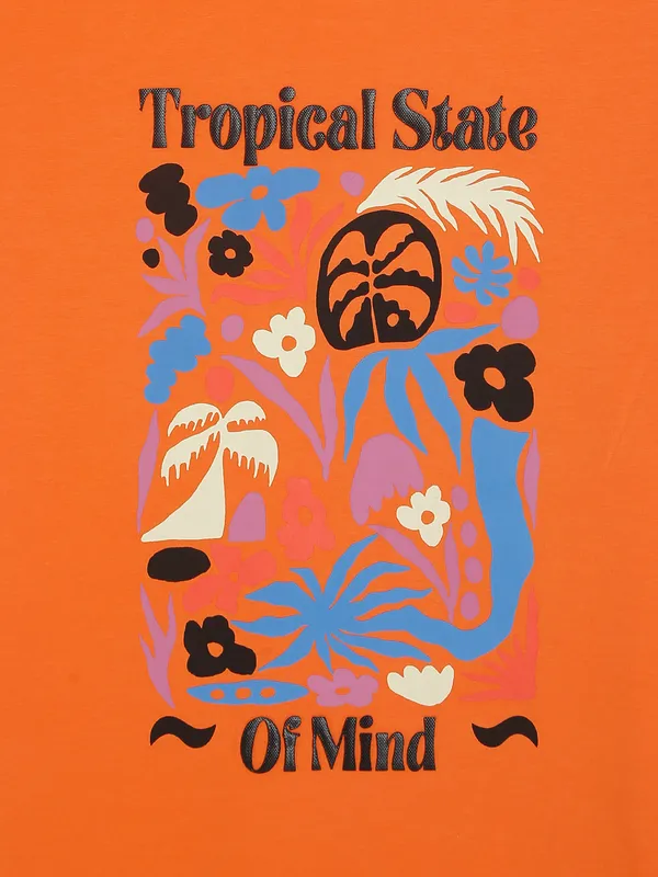 SPYKAR orange cotton printed t-shirt
