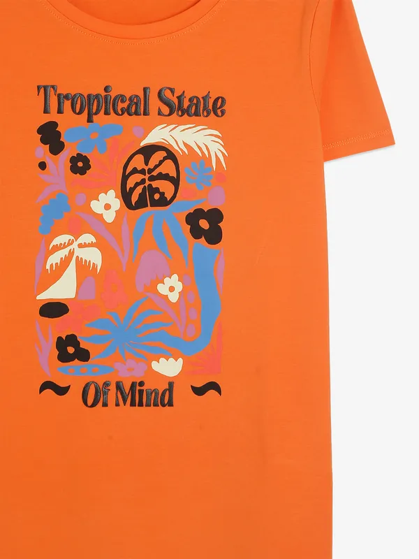 SPYKAR orange cotton printed t-shirt