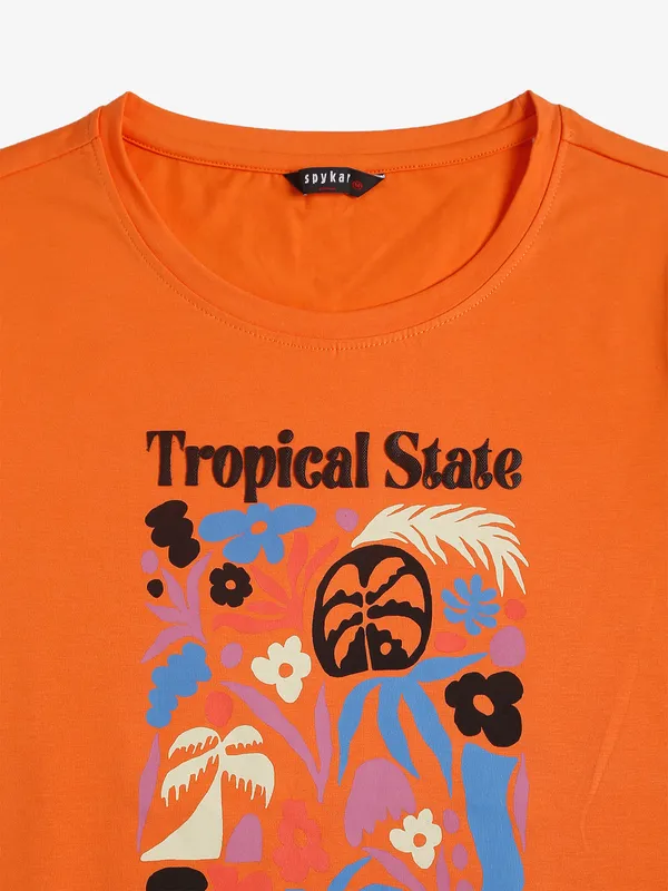SPYKAR orange cotton printed t-shirt