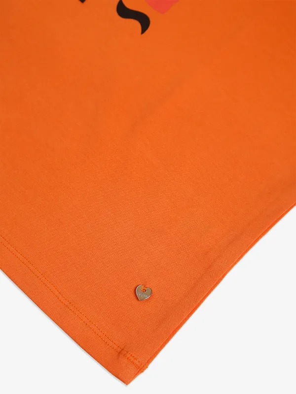 SPYKAR orange cotton printed t-shirt