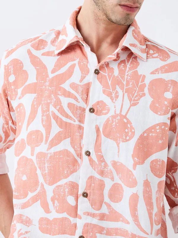 SPYKAR peach printed cotton casual shirt for men