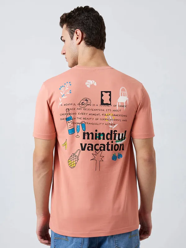 SPYKAR peach printed cotton t-shirt