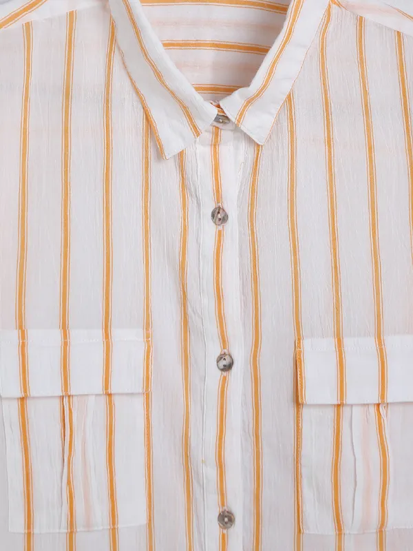 Spykar peach stripe shirt