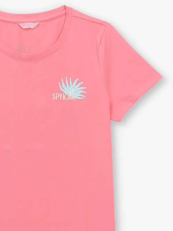 SPYKAR pink brand name cotton t-shirt