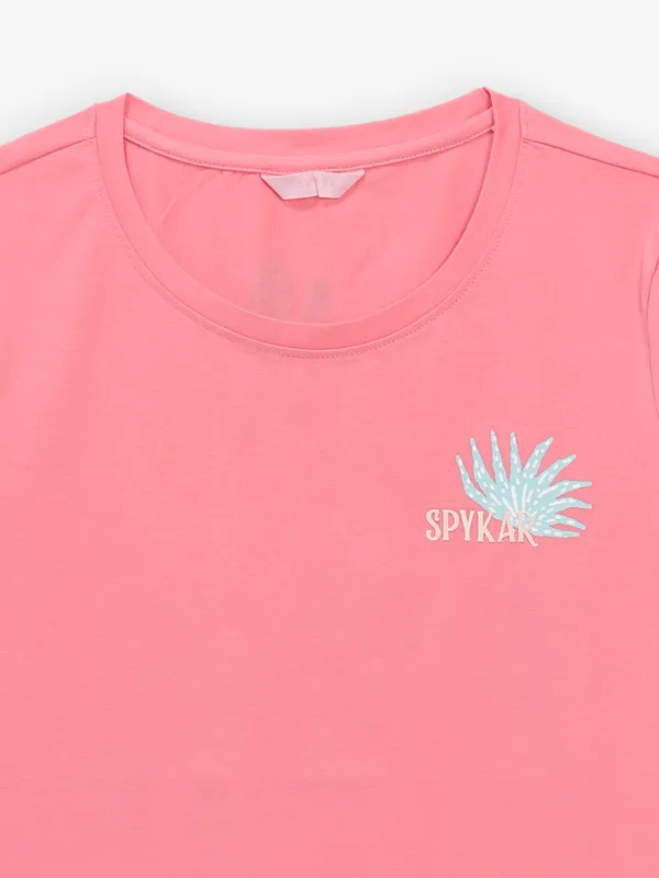 SPYKAR pink brand name cotton t-shirt